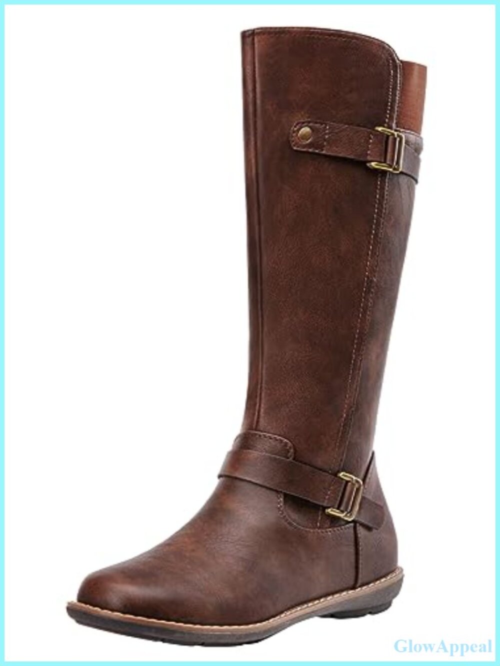Faux Leather Knee High Flat Riding Boots Side Zip Tall Boots